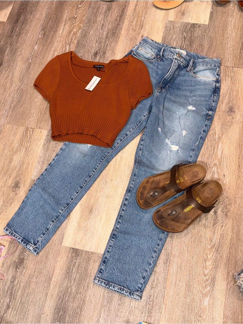 Good American Blue Jean Distressed High-Rise mom Jean with belly flattering